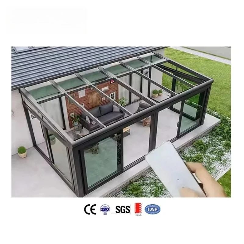 High Quality Luxury Motorised Retractable Glass Skylight Awning Aluminium Pergola System Waterproof Shade Cover Canopy Flat Roof