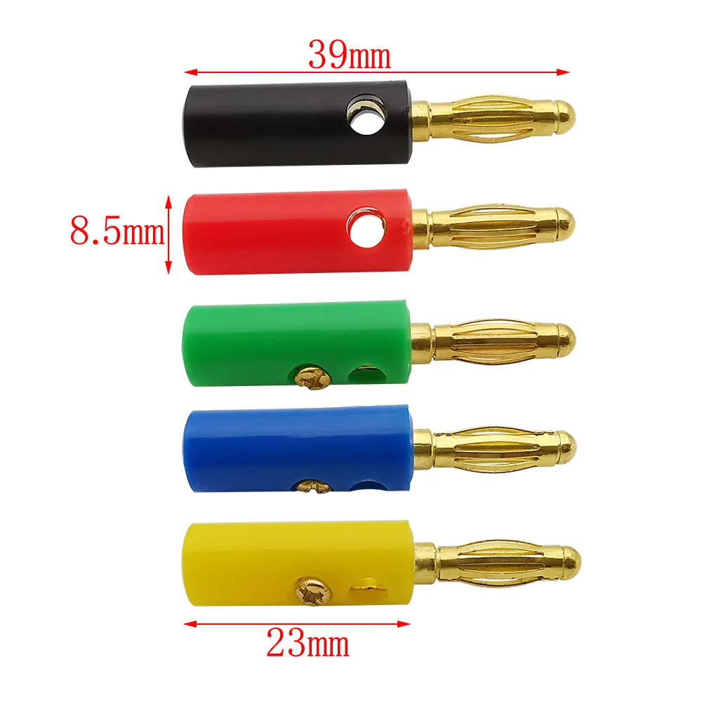 10Pcs/lot Gold Plated 4mm Banana Plug Solderless Screw Audio Speaker Wire Cable 4 mm Pin Banana Male Plugs Connectors 5 Colors