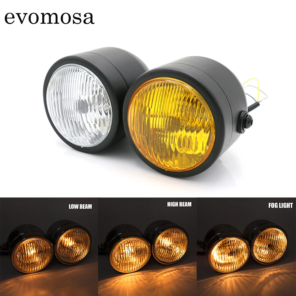 

Universal Twin Headlight H4 Motorcycle Double Dual Lamp For Harley Softail Dyna Fat Boy FLSTF Cafe Racer Chopper Custom Bobber