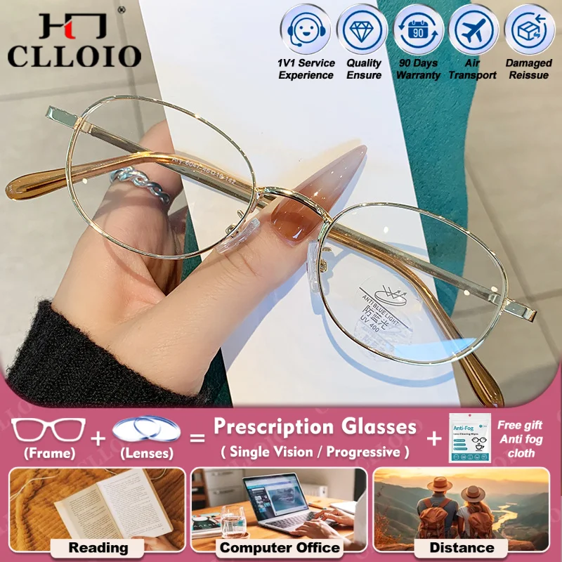 

CLLOIO New Fashion Women Oval Myopia Prescription Computer Glasses Blue Light Blocking Progressive Photochromic Optical Eyeware