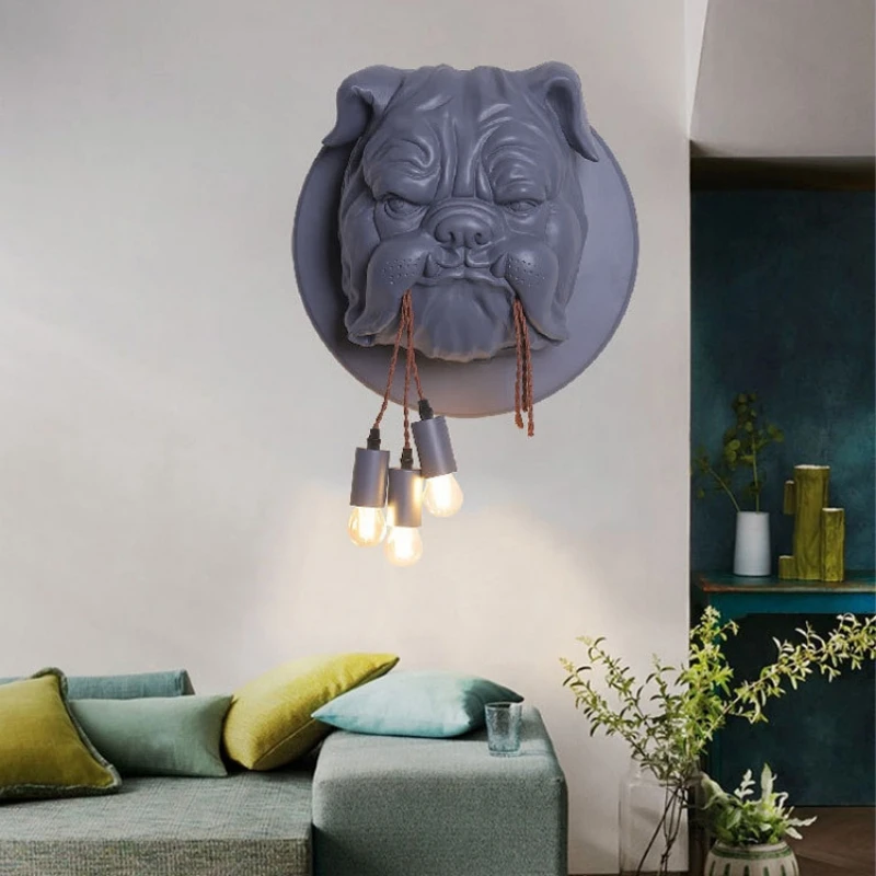 Nordic Originality Animal Head Wall Lamps Living Room Dining Study Bedroom Creative Designer Bulldog  Lighting Fixtures LED