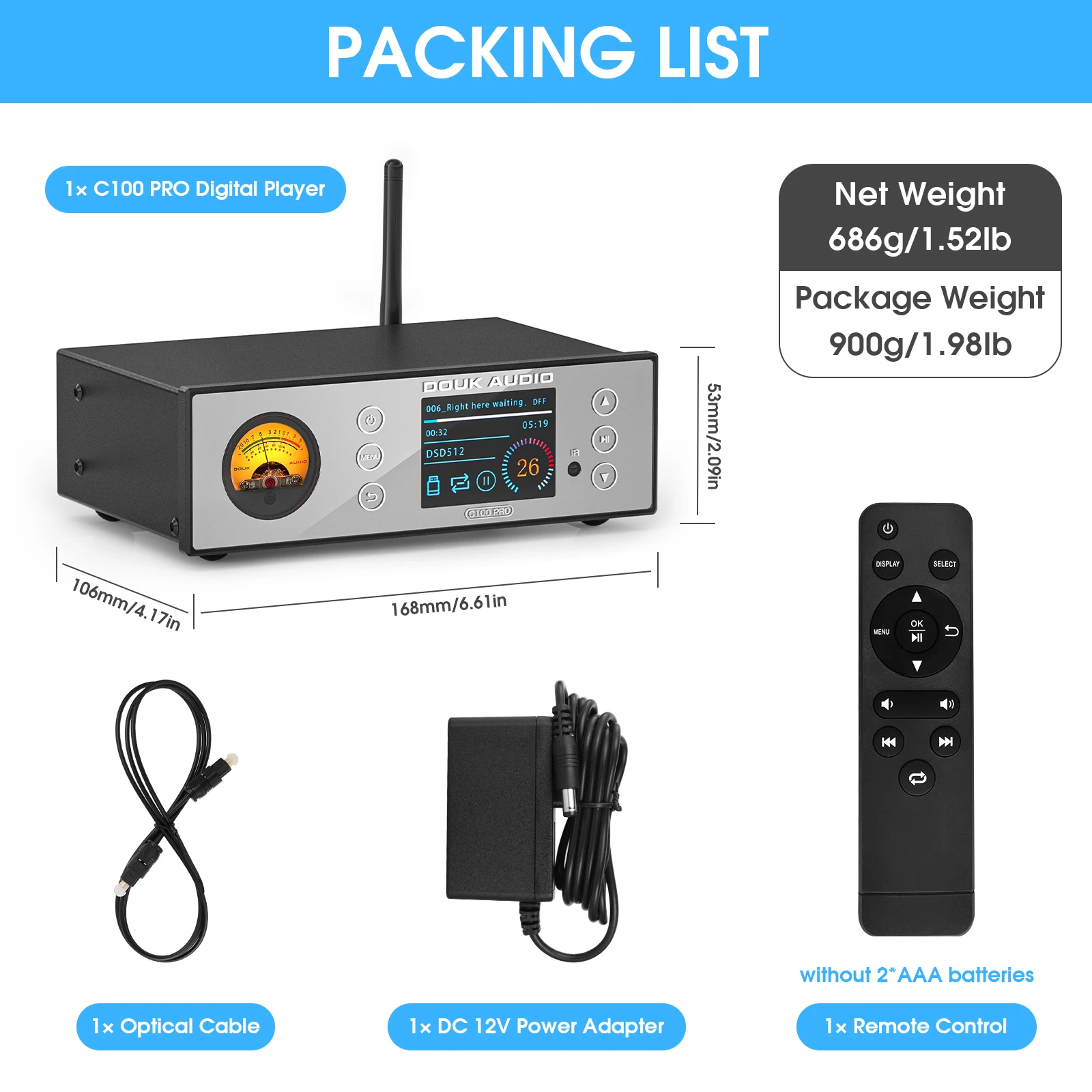 Douk Audio C100 PRO HiFi Bluetooth 5.0 Digital ESS9038 Preamp OLED