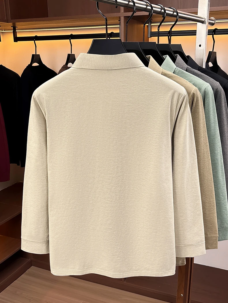 Herren Business Casual Langarm-Poloshirt Frühling Herbst Komfortables Atmungsaktives Arbeitsoberteil für Formelle Anlässe T-Shirts für Männer – Detail 8
