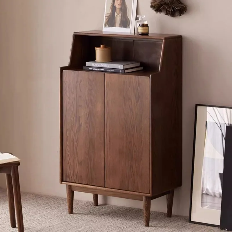 

Original element solid wood shoe cabinet, home door shoe rack, modern oak black walnut living room entrance cabinet
