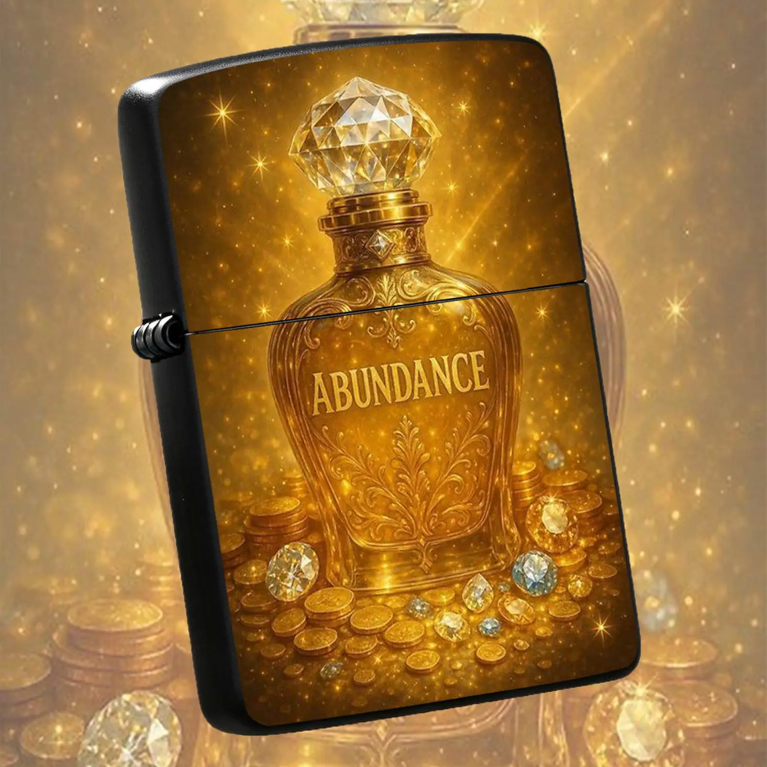 Luxury Abundance-Themed Lighter, Exquisite Engraved Golden Pattern, Sparkling Diamond-Like Top, Portable Delicate Igniter, Ideal For Daily Use, Gifting Toprosperity Blessing, Fits All Scenarios, Premium D A Humorous And Interesting Lighter