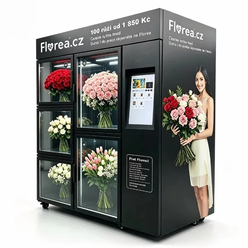 Flower Refrigerated Vending Machine 5 Slots Stainless Steel Large Capacity Locker Style Multi-Temperature Zone