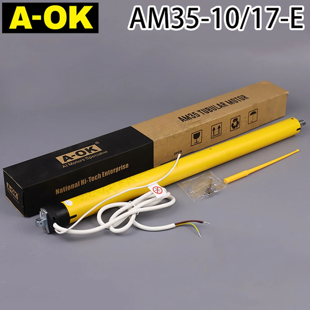 

A-OK AM35 10/17 230 В/120 В подвижный трубчатый двигатель, пульт дистанционного управления RF433, для трубки 40/45 мм/47 мм/50 мм, для рулонных жалюзи