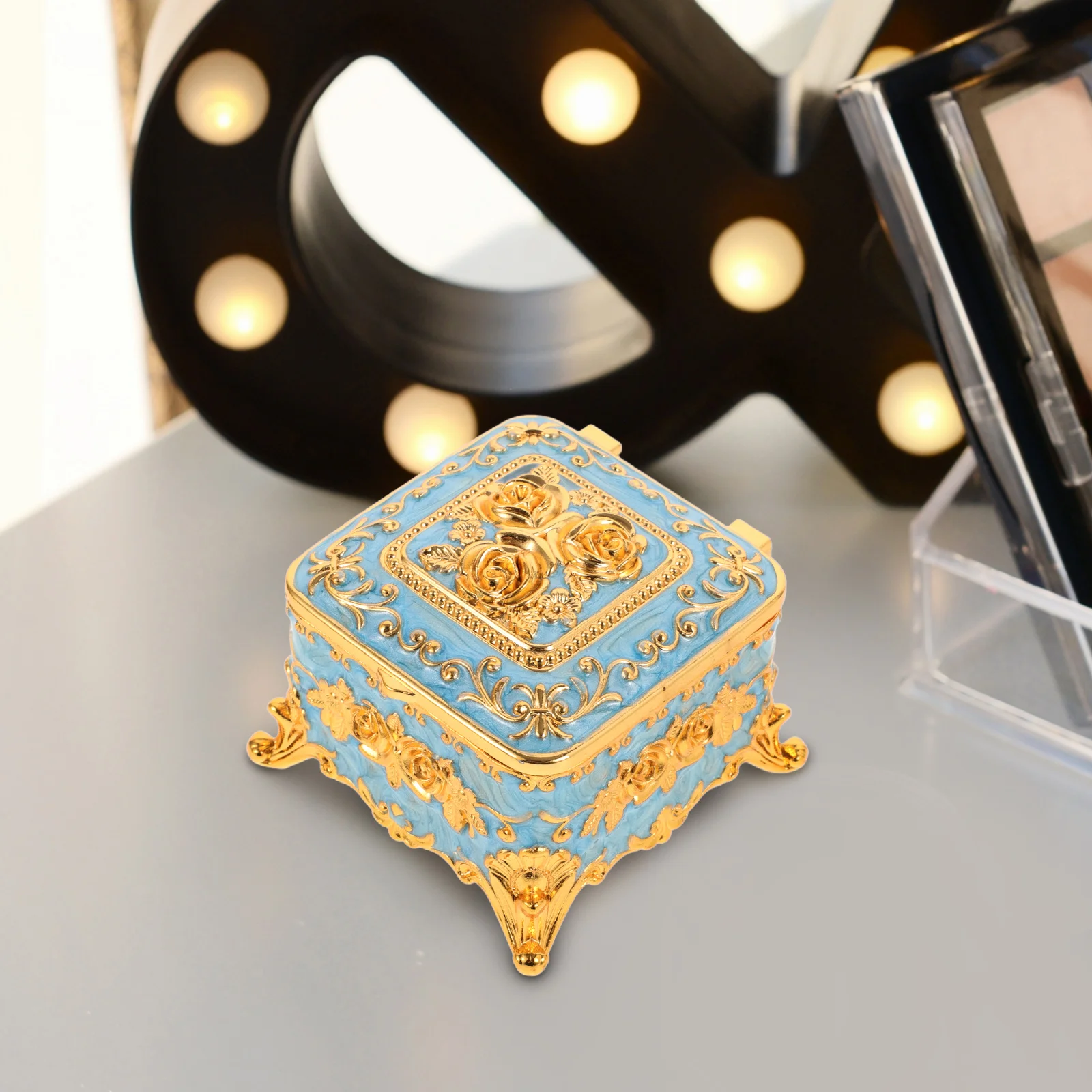 

Exquisite Zinc Alloy Jewelry Box Trinket Organizer Earring Storage Necklace Bracelet Case Durable Elegant Gift Travel Accessory