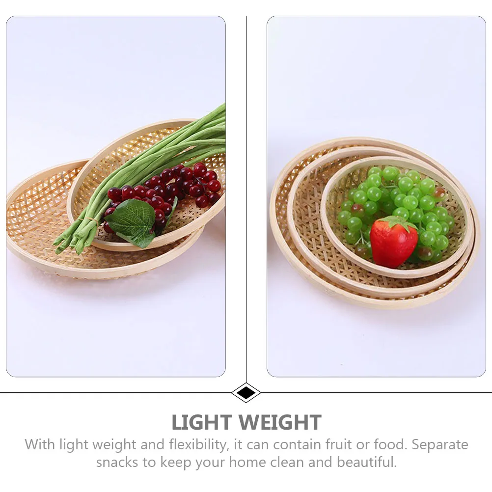 

3Pcs Bamboo Woven Bread Basket Practical Fruit Tray Kitchen Household Storage Organizer Serving Basket Food Serving Tray