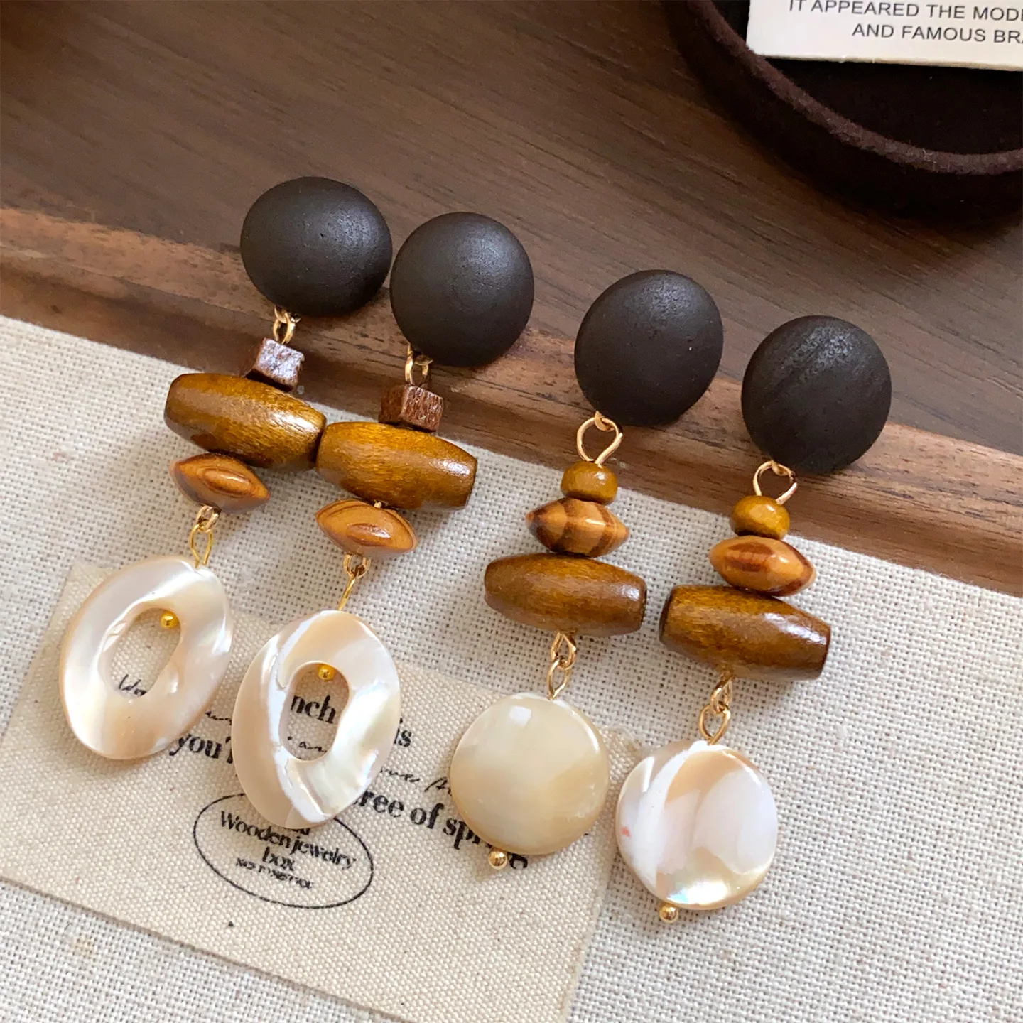 Geometric Wood Shell Dangle Earrings for Women Girls Round Oval Silver Post Stud Earrings Ear Jewelry Gift
