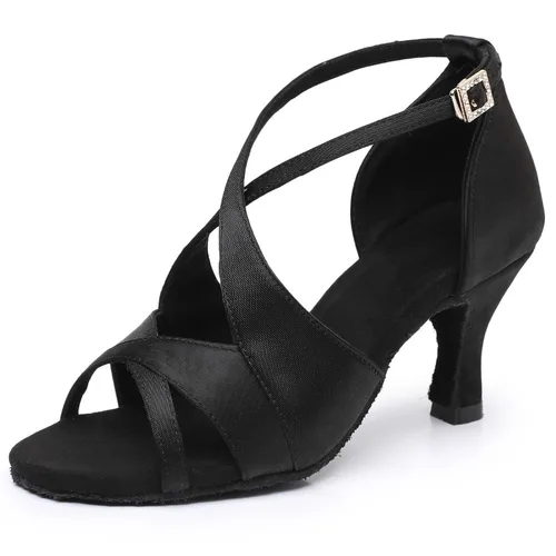 Zapatos de baile latino de gamuza para mujer, salón de baile, zapatos de baile de Salsa jazz para mujer, nueva hebilla de diamantes de imitación, suela suave, marrón, negro, 5cm/7cm
