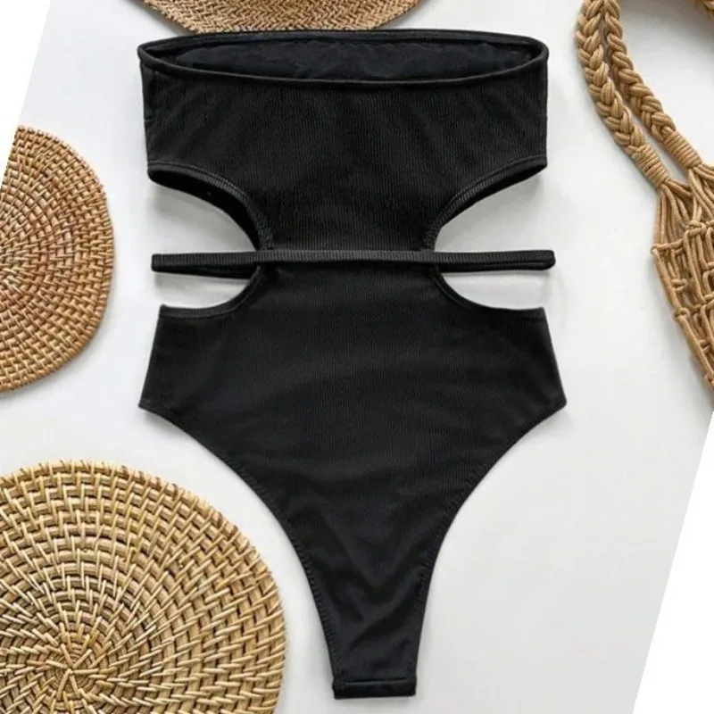 Women's Starfish Cutout One Piece Swimsuit Strapless Tummy Control Bathing Suit, High Cut Monokini for Beach Vacation
