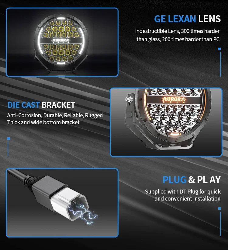 AURORA Dual-color DRL Off road Round LED Working Light 9 inch Led Driving Spot Offroad  for Truck - Image 5