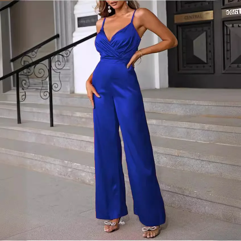 PULABO 2024 Women Hollow Out Strappy Jumpsuit Elegant V-Neck Sexy Bodysuit Romper Casual Fashion Solid Color Summer Jumpsuit