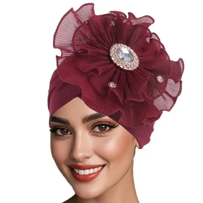 

P9FE Big Flower Decoration Turban Hat Modern Muslims Women Hat National Styles Hat