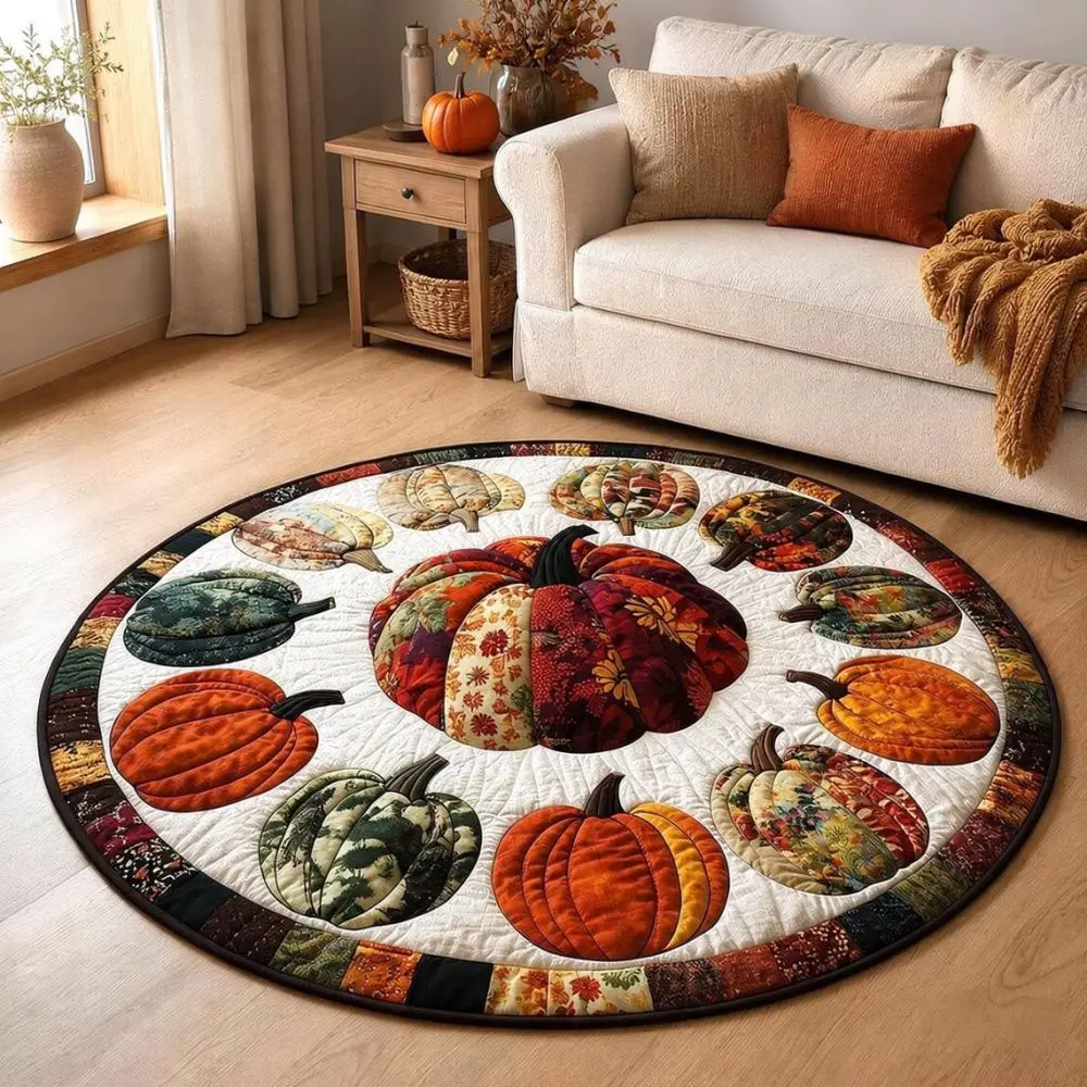 Festival Theme Round Carpet Fall Pumpkin Pattern Crystal Velvet Rug Floor Mat For Living Room Bedroom Home Decoration Supply