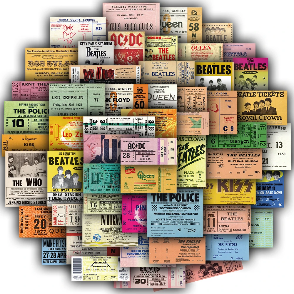 50PCS Vintage Tickets Stickers Aesthetic Funny Miniature World Coffee Small House Streetwear Scene Account Wall Casual Stickers