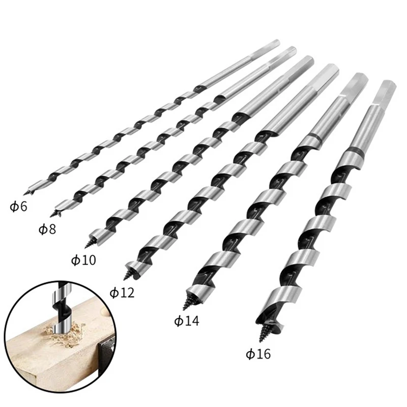 Lengthening Woodworking Roller Drill 230Mm Set With Hexagonal Handle Wood Twist Wood Hole Drill 6-Piece Set Easy To Use