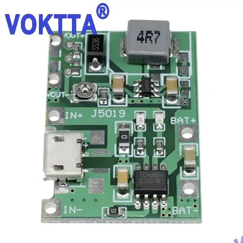 Lithium Battery Charging Discharge Module, Step Up, ajustável, 3.7V a 5V, 2A, 18650