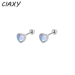 CIAXY Silver Color Heart Moonstone Stud Earrings for Women Temperament Love Earring Korean Fashion Jewelry wholesale