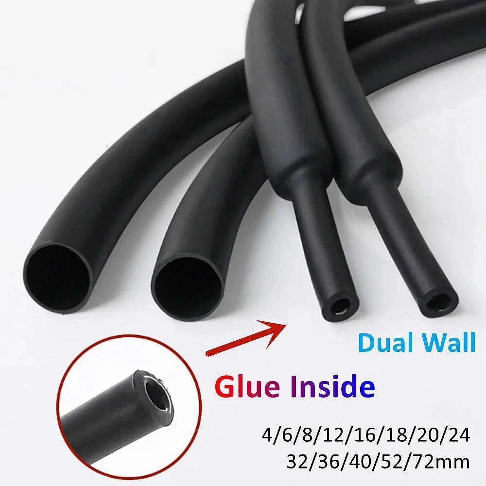 1/5/10/25M 4:1 Heat Shrink Tube with Glue Dual Wall Tubing Diameter 4 6 8 20mm Adhesive Lined Sleeve Wrap DIY Connector Repair