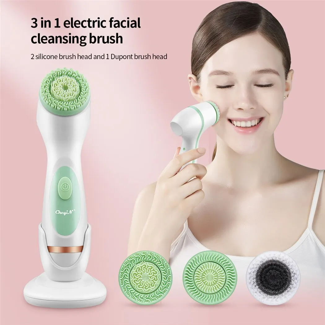 CkeyiN silicone 3-en-1 nettoyant facial ultrasonique brosse de nettoyage en profondeur les pores et les points noirs de l'acné électriques outils de beauté et de soins de la peau