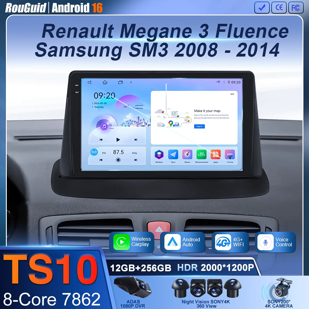 

Android 16 for Renault Megane 3 Fluence Samsung SM3 2008 - 2017 Multimedia Player DSP CarPlay GPS Car Radio