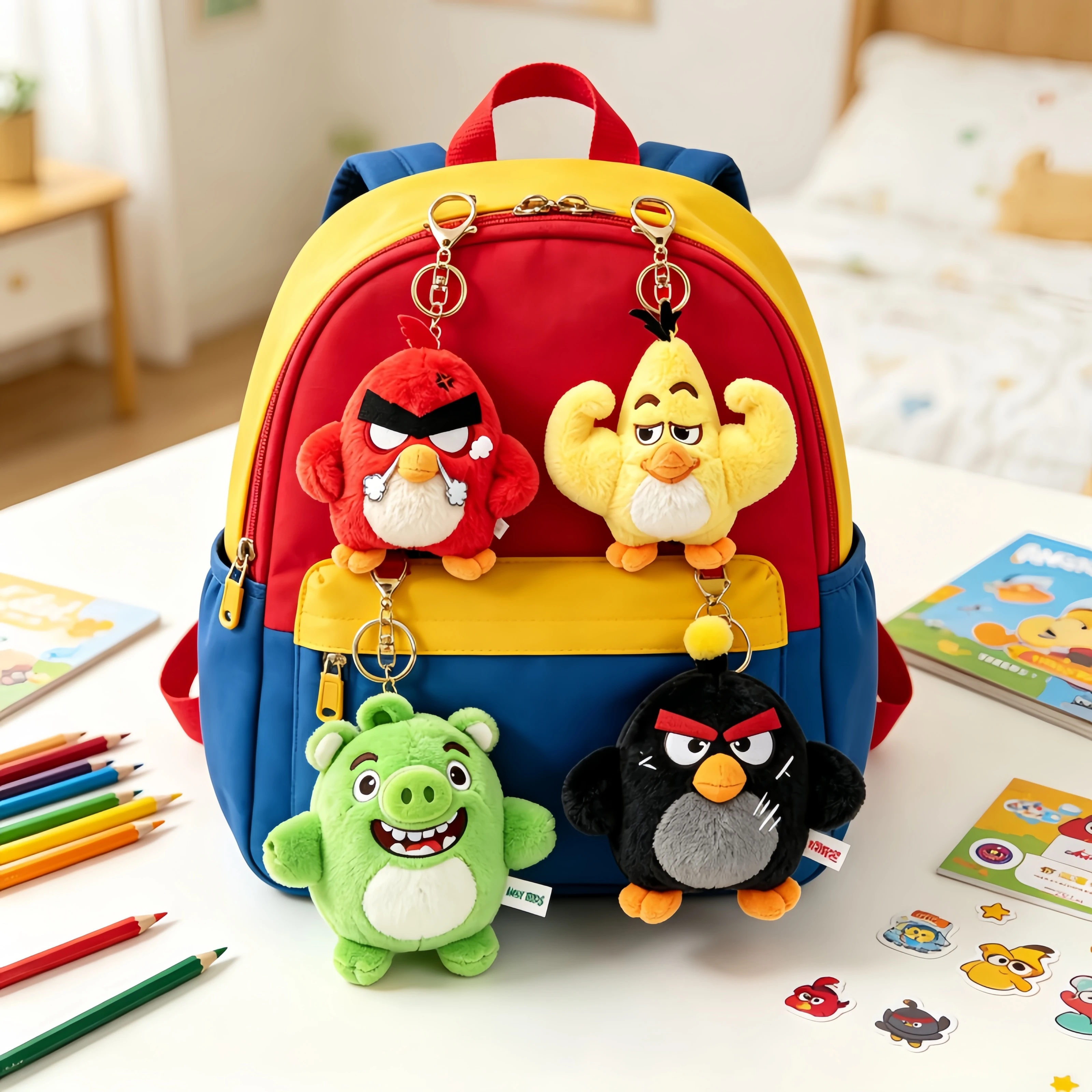 Angry Birds Plush Keychain Dolls - Cartoon Kawaii Toy Games Characters Red Yellow Blue Green Pig Bird Monkey Duck Pendants