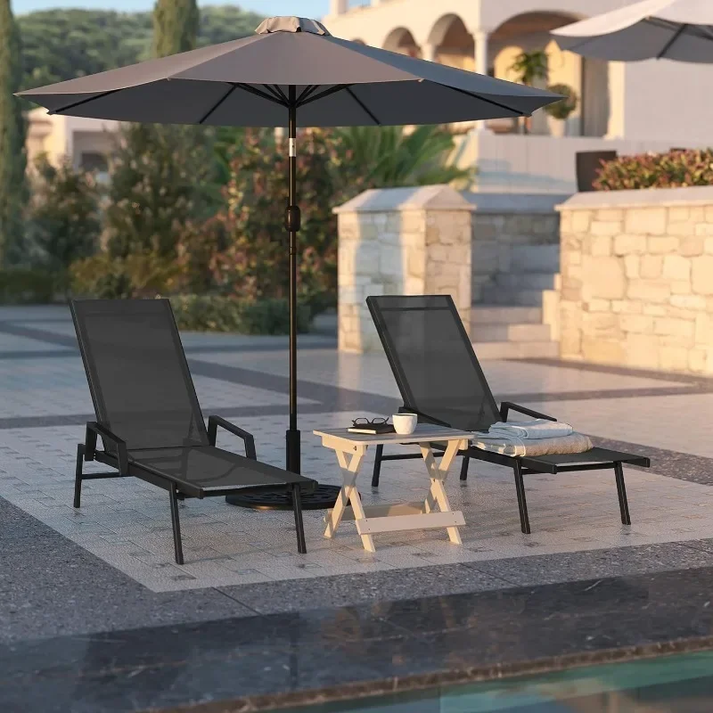 ZHENXIANG Brazos Set of 2 Adjustable Chaise Lounge Chairs with Arms, All-Weather Outdoor Five-Position Recliners  Chaises