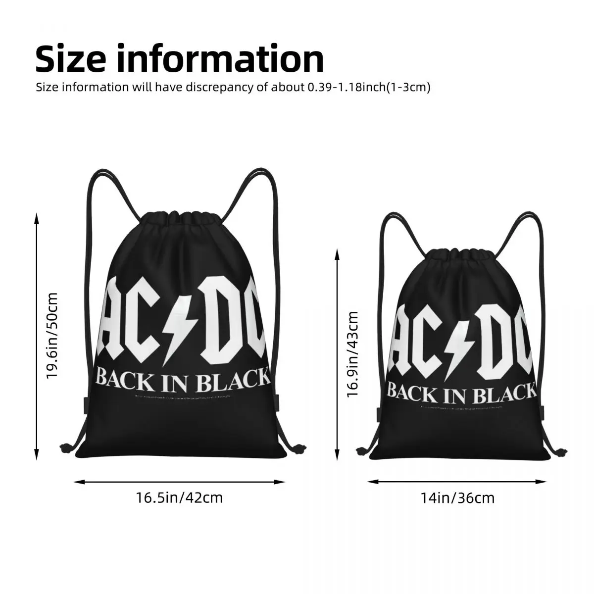 AC Back In Black Band Music Drawstring Backpack Gym Sports Sackpack String Bag for Working Out