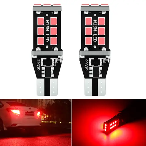 2x T15 W16W LED 슈퍼 브라이트 15SMD 2835 921 912 LED Canbus 오류 없음 자동차 백업 중지 예비 조명 전구 브레이크 램프 빨간색 흰색