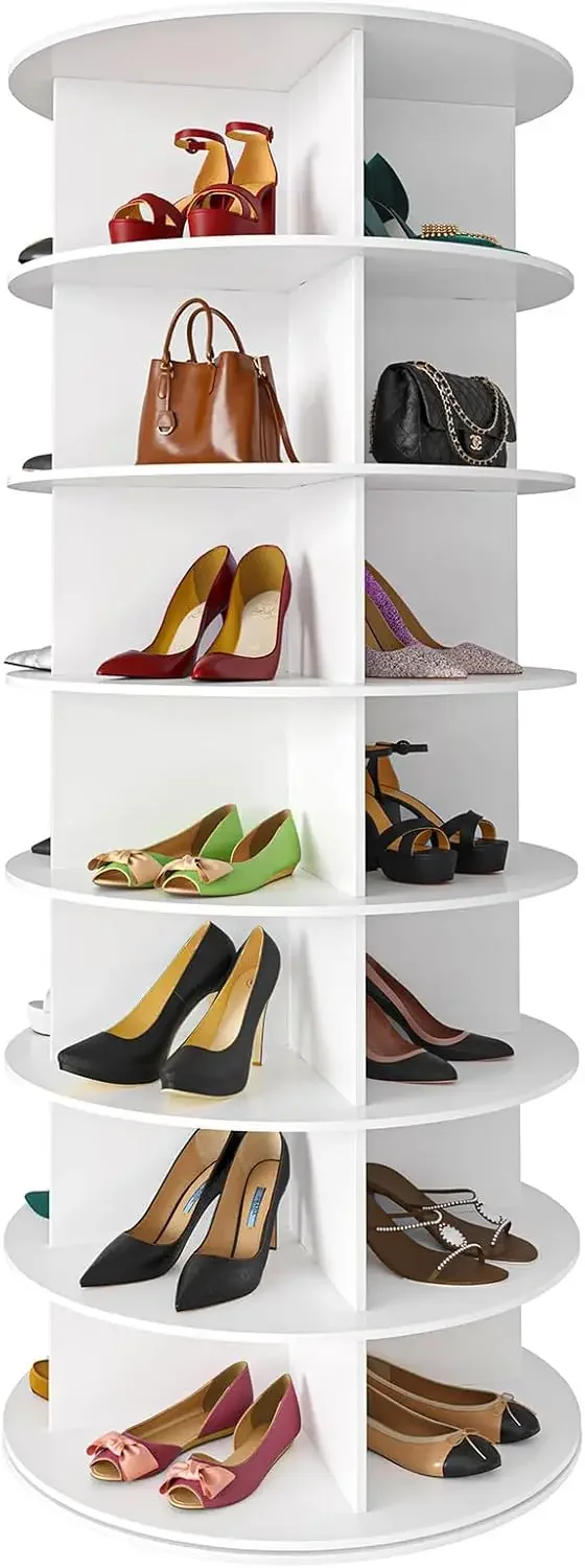 7 Tier Rotating Shoe Rack Tower, Spinning Shoe Display Lazy Susan, Revolving 360 Shoe Rack Storage Round Carousel