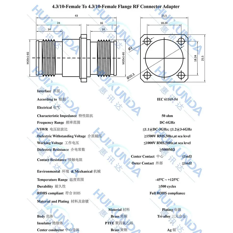 4.3-10-KKF 4310 Female Head to Female Head Four-Hole Flange Fixed Mini-DIN Connector for Electronic Components