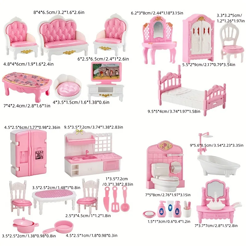 Miniatura Home Furniture Set, Boneca Acessórios para Quarto, Sala, Cozinha e Banheiro, Presente, 1:12