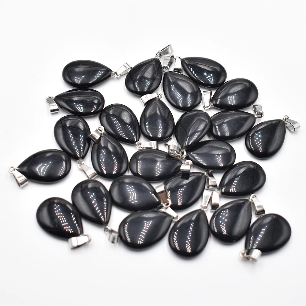 Wholesale 24 50pcs/lot fashion natural black obsidian  water drop shape pendants charms pendant for jewelry making free shipping