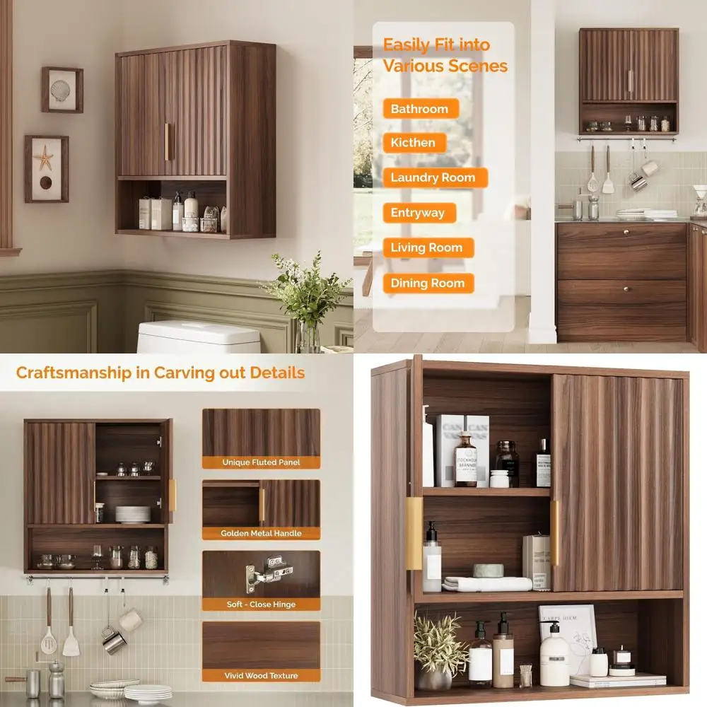 

Настенный шкафчик для медикаментов из орехового дерева с регулируемыми полками для хранения в ванной, на кухне и в прачечной