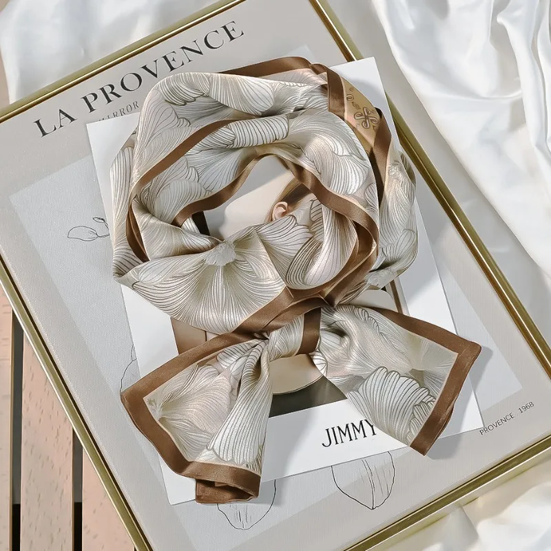 

New Silk Scarf Women Narrow Tie Spring Summer Double Layer Two Sides Long Chiffon Scarves 15x145cm