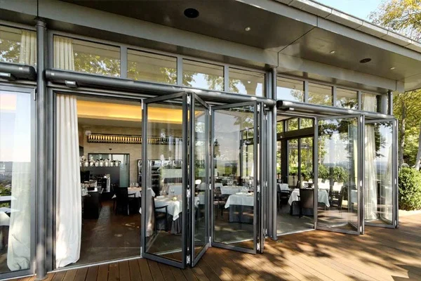 

Double Tempered Glass Folding Doors Heavy-Duty Folding Doors Modern Design Aluminum Frame Waterproof with High Security