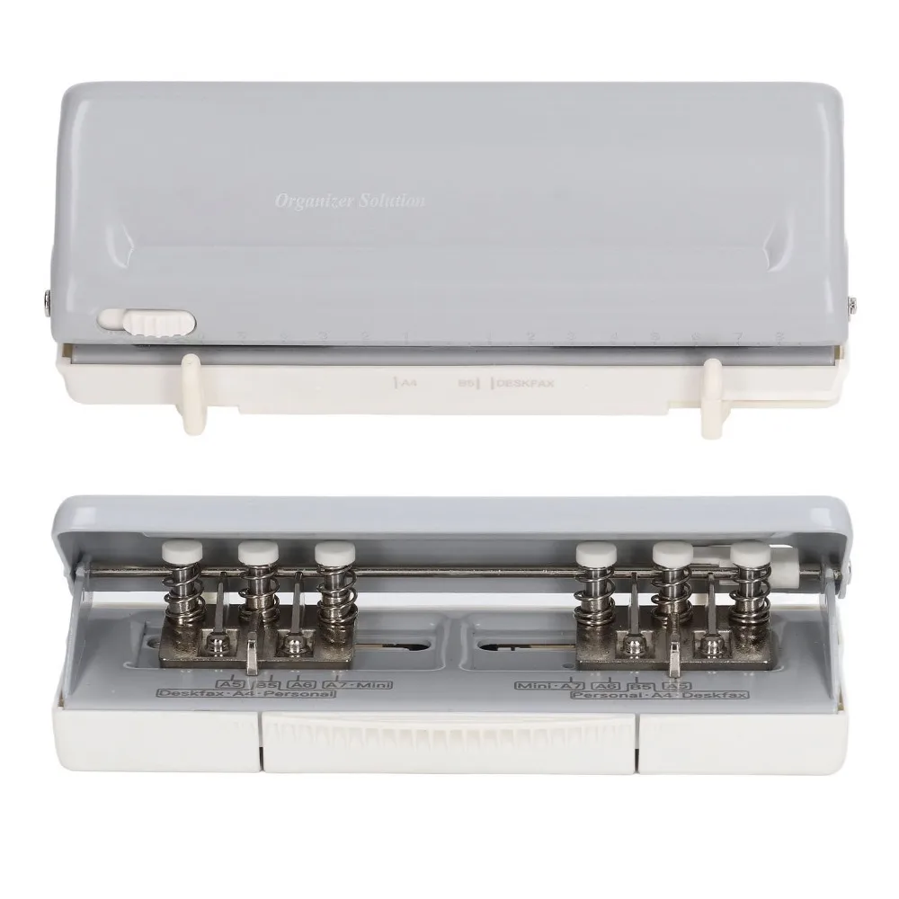 ABS 6 Hole Paper Punch 5.5mm Hole Diameter Solid Loose Leaf Paper Puncher Practical Adjustable Center Spacing Paper Punch