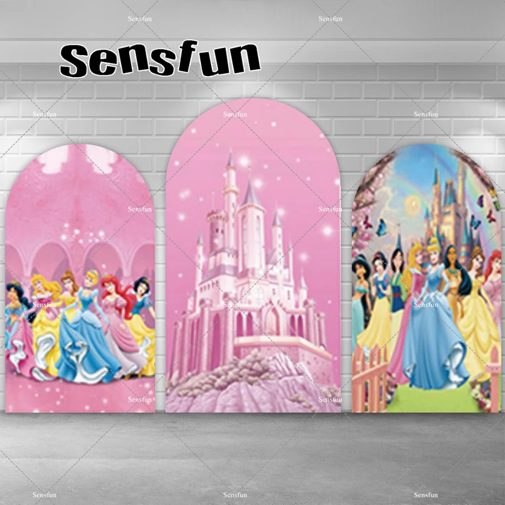 Fairy Tale Disney Princess Castle Arch Backdrop Cover Pink Girls Baby Shower Birthday Party Chiara Background Arched Wall Banner