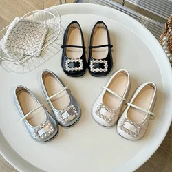 Kids Dance Performance Shoes Soft Sole Girls' Princess Shoes Sweet Fashion 2024 New Children Leather Shoes Round Toe Slip-on