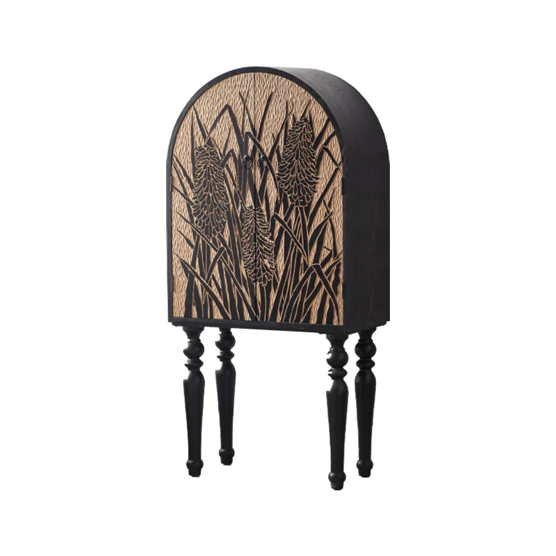 

Creative side cabinet solid wood carving flower tall decorative exhibition hall decoration dining side cabinet