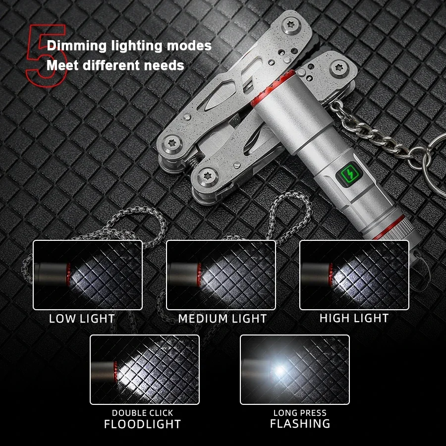 Multifunctional Mini Flashlight USB Rechargeable Aluminum Alloy Waterproof Telescopic Zoom Torch Outdoor Emergency Light 5 Modes