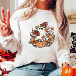 Floral Ghost Sweatshirt Women Retro Ghost Sweatshirt Spooky Season Halloween Party Shirt Halloween Party Hoodie Clothes