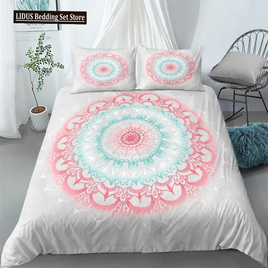 

Mandala Duvet Cover Set Blue Pink Boho Chic Bedspreads Romantic Bedclothes Bohemian Bedding Set King Polyester Comforter Cover