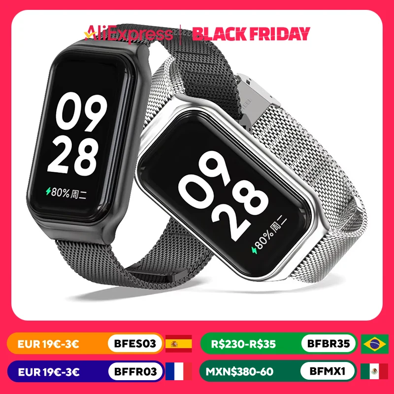 Strap For Xiaomi Mi Band 8 Active Bracelet for Xiaomi Smart Band 8 Active Stainless Steel Metal Watchband Mi Band 8 Active