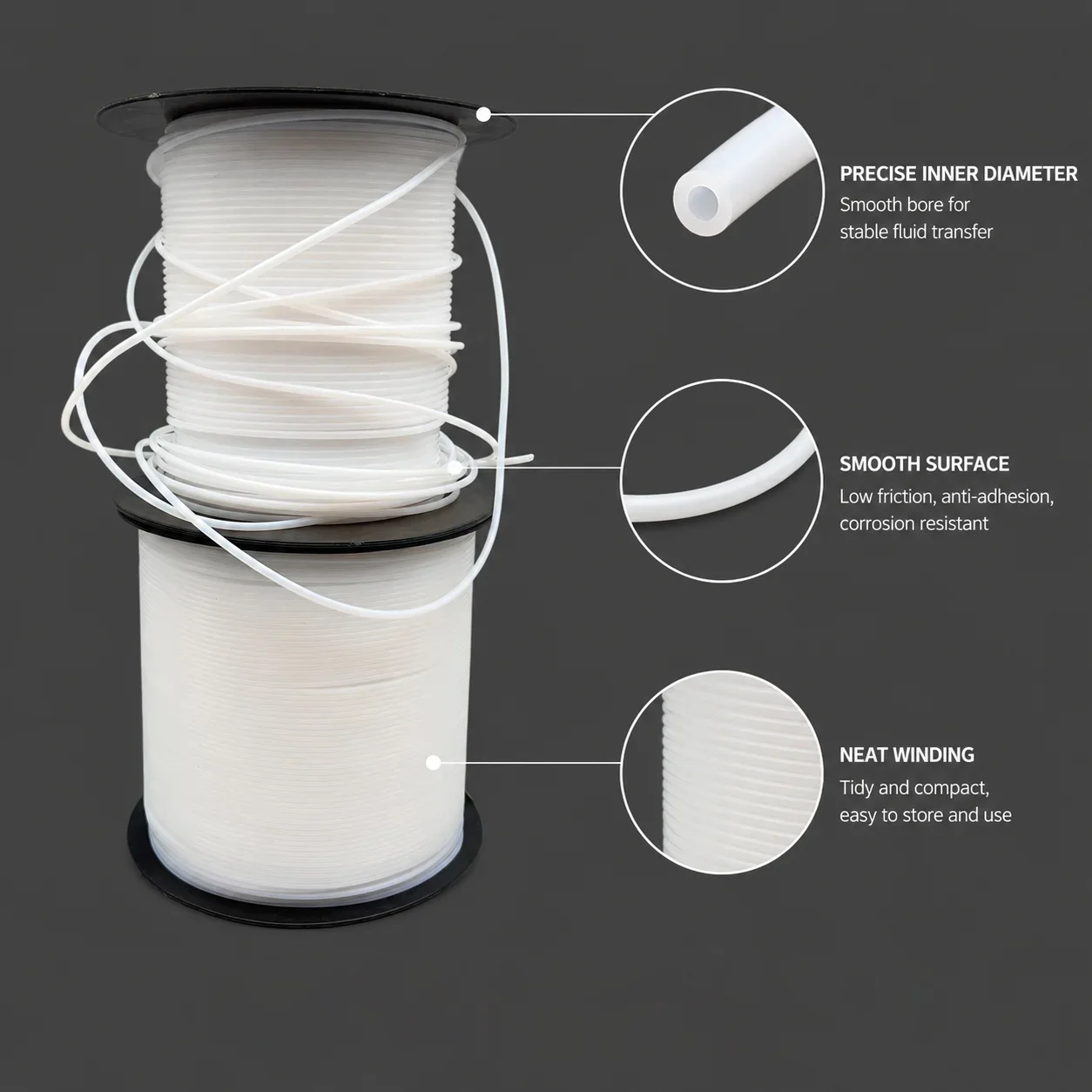 White PTFE Capillary Tube ID0.3-5mm Anti-Corrosion Acid Alkali Resistant High Low Temperature Non-Stick High Insulation Tubing