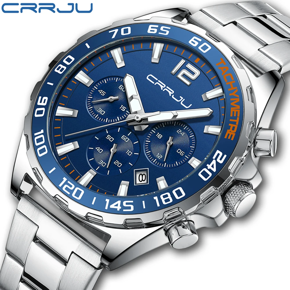 

CRRJU Men Watch Luxury Brand Casual Business Men’s Watches Stainless Steel Waterproof Quartz Wristwatch Male Clock