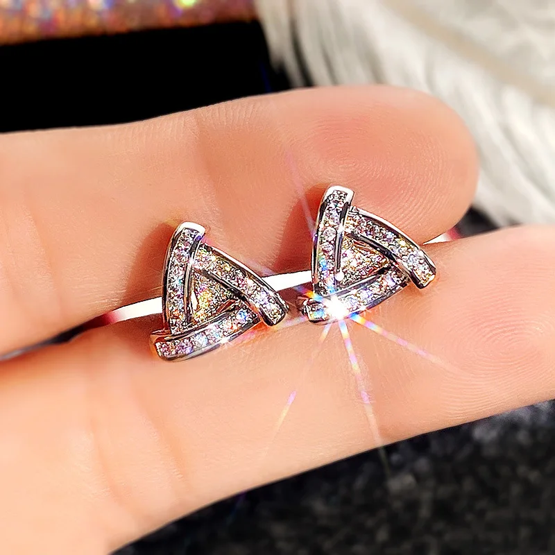2026 New Inlaid Ladder Square Triangle Earrings for Women, Exquisite and Super Sparkling Zircon Versatile Commuting Accessories