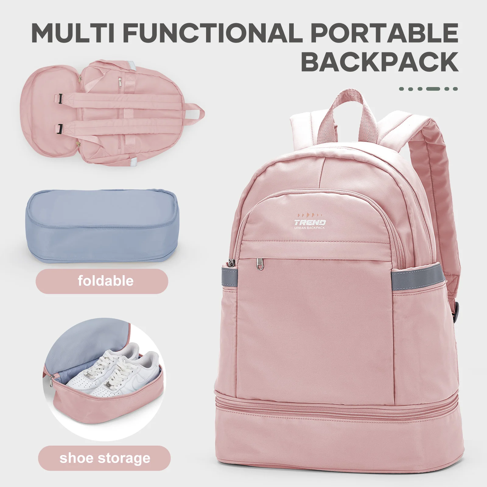Men's Women's Gym Backpack, Sports Backpack with Shoe Compartment, Sports Gym Bag for Beach Pool, Weekends Fitness Sport Bag